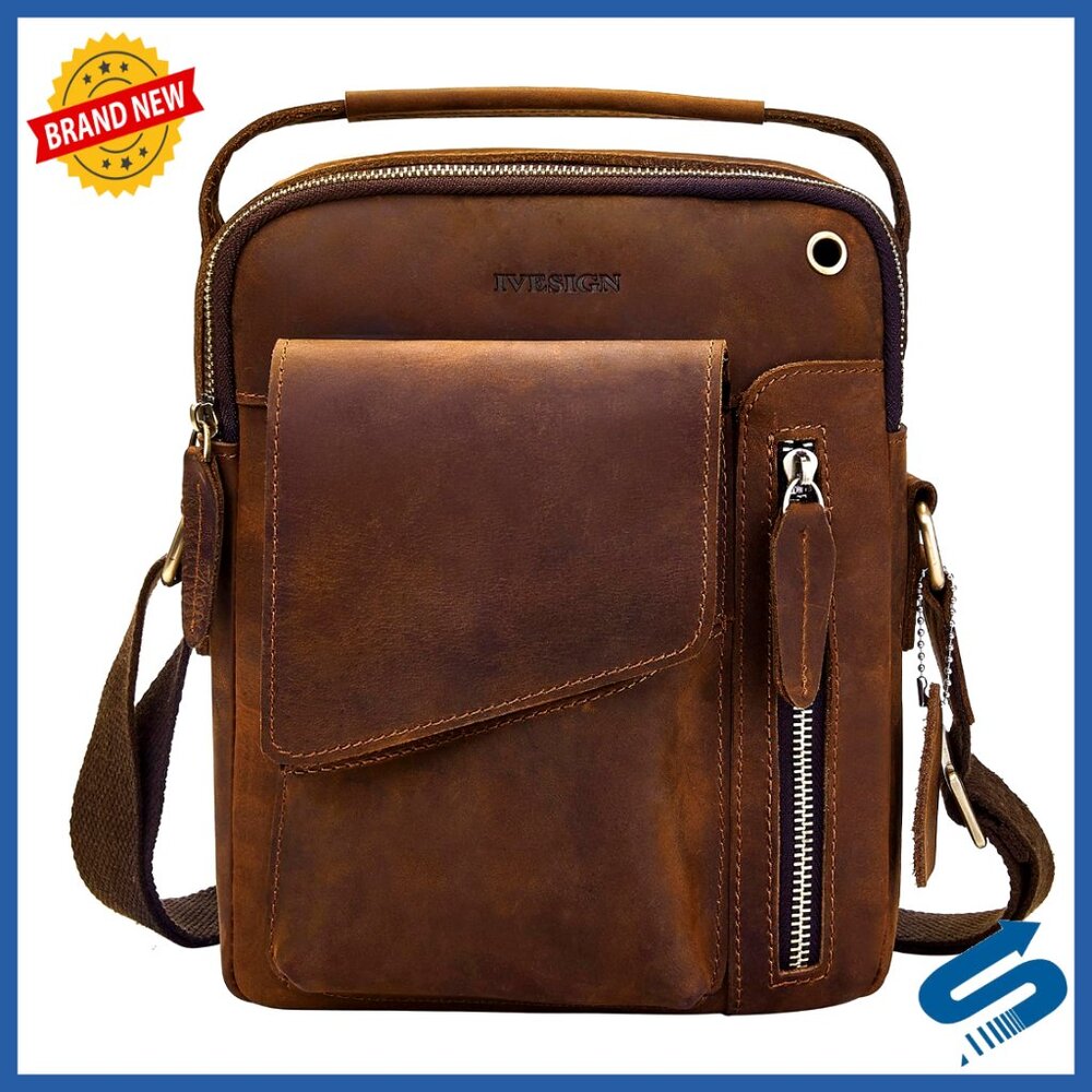 Leather Crossbody Sling Bag Messenger Satchel Shoulder Bag Spacious Organized